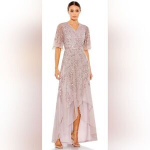 Mac Duggal SEQUINED BUTTERFLY SLEEVE HIGH LOW GOWN NWOT SZ 6 Lilac/Pink (93681)